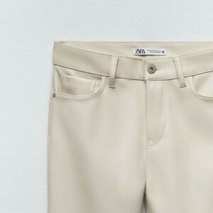ZARA Cream Faux Leather Straight Pants